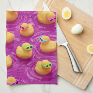 Pink rubber duck pattern, kitchen towel, cute whim tea towel