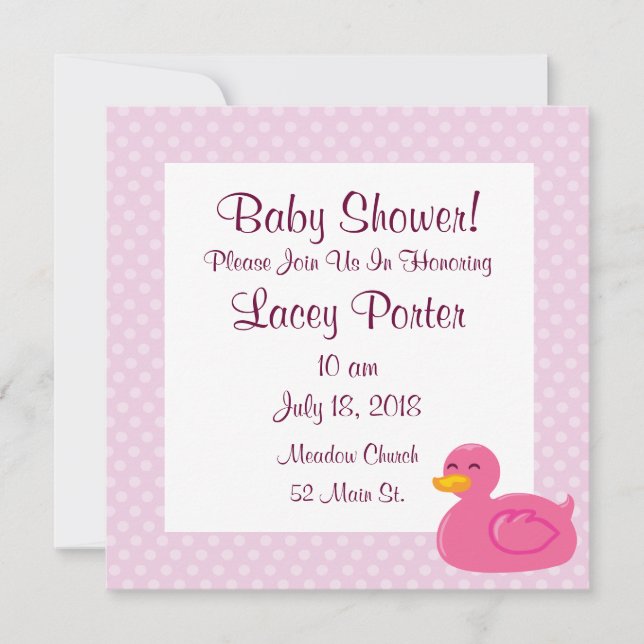 Pink Rubber Ducky Baby Shower Invitations (Front)