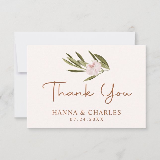 Pink Ruby Chestnut Greenery Eucalyptus Wedding  Thank You Card (Front)
