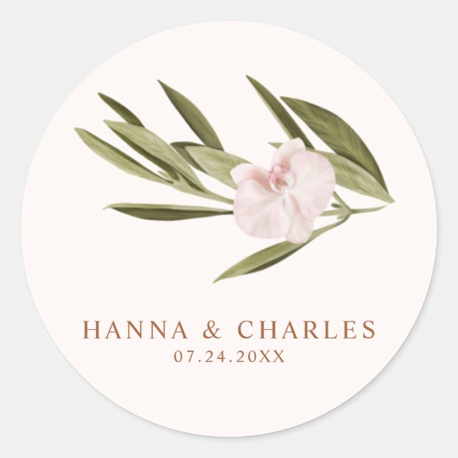 Pink Ruby Greenery Orchid Eucalyptus   Classic Round Sticker (Front)