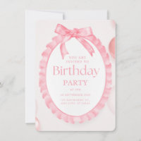 Pink Ruffle Bow Birthday Invitation 