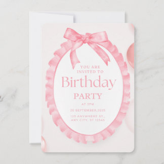 Pink Ruffle Bow Birthday Invitation 