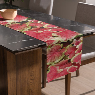 Pink Ruffled Caladium Leaves Floral Short Table Runner