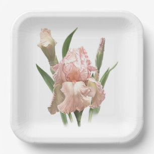 Pink Ruffled Iris Botanical Art Paper Plate