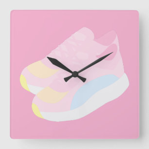 Pink Running Shoes Square Wall Clock