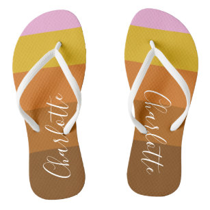 Pink Rust Wide Abstract Stripes Personalised    Thongs