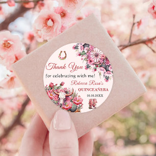 Pink Rustic Boho Western Charra Theme Quinceanera Classic Round Sticker