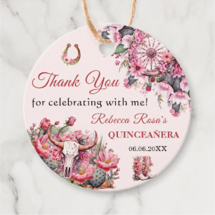 Pink Rustic Boho Western Charra Theme Quinceanera  Favour Tags