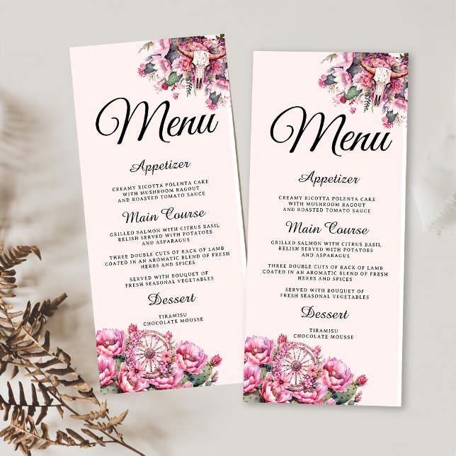 Pink Rustic Boho Western Charra Theme Quinceanera  Menu (Creator Uploaded)