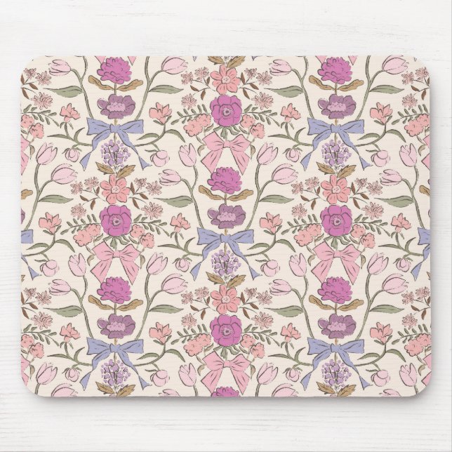 Pink Rustic Bows and Blossoms Mouse Pad (Front)