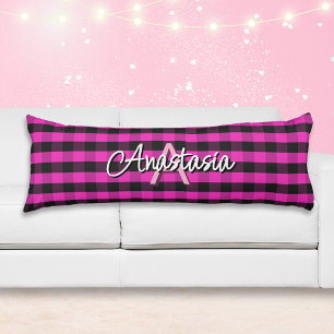 Pink Rustic Buffalo Check Plaid Christmas Monogram Body Cushion