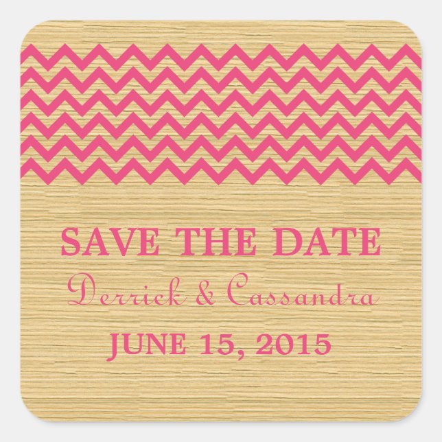 Pink Rustic Chevron Save the Date Stickers (Front)
