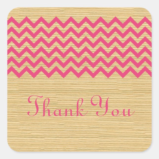 Pink Rustic Chevron Thank You Stickers (Front)