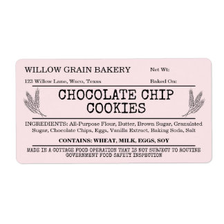 Pink Rustic Cottage Chocolate Chip Cookie Label
