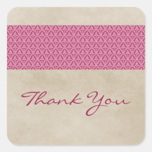 Pink Rustic Damask Thank You Stickers