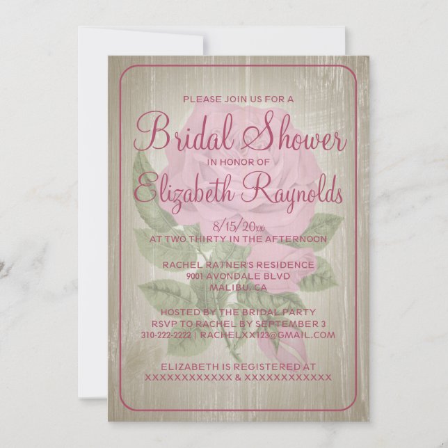 Pink Rustic Floral Bridal Shower Invitations (Front)