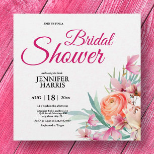 Pink rustic greenery elegant wedding bridal shower invitation