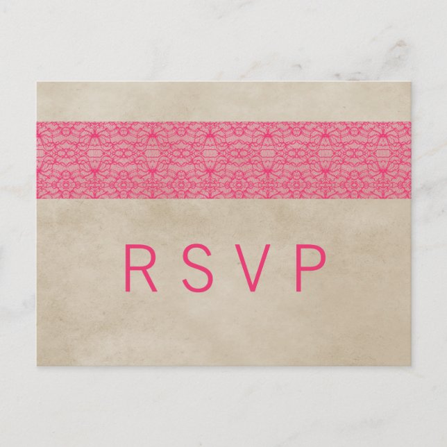 Pink Rustic Lace RSVP Postcard (Front)