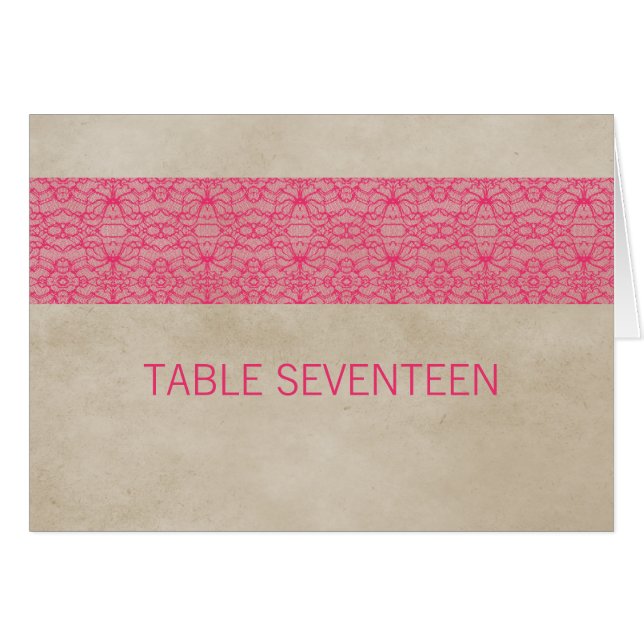 Pink Rustic Lace Table Number Card (Front Horizontal)