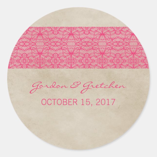 Pink Rustic Lace Wedding Stickers (Front)