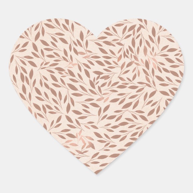 Pink Rustic Leaves Botanical Glam Bridal Shower Heart Sticker (Front)