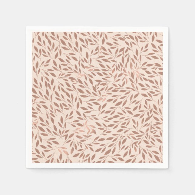 Pink Rustic Leaves Botanical Glam Bridal Shower Napkin (Front)