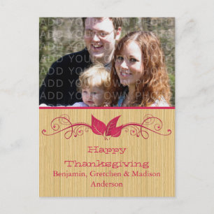 Pink Rustic Leaves Thanksgiving Photo Postcard