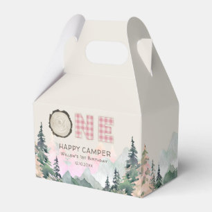 Pink Rustic One Happy Camper Birthday  Favour Box