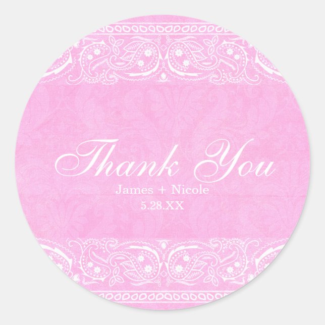 Pink Rustic Paisley Country Western Bridal Shower Classic Round Sticker (Front)