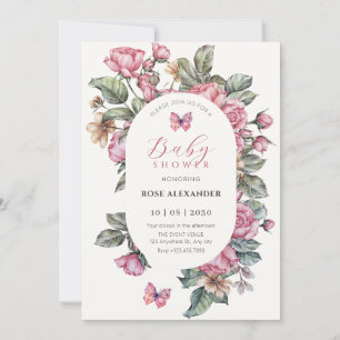 Pink rustic roses floral baby shower invitation