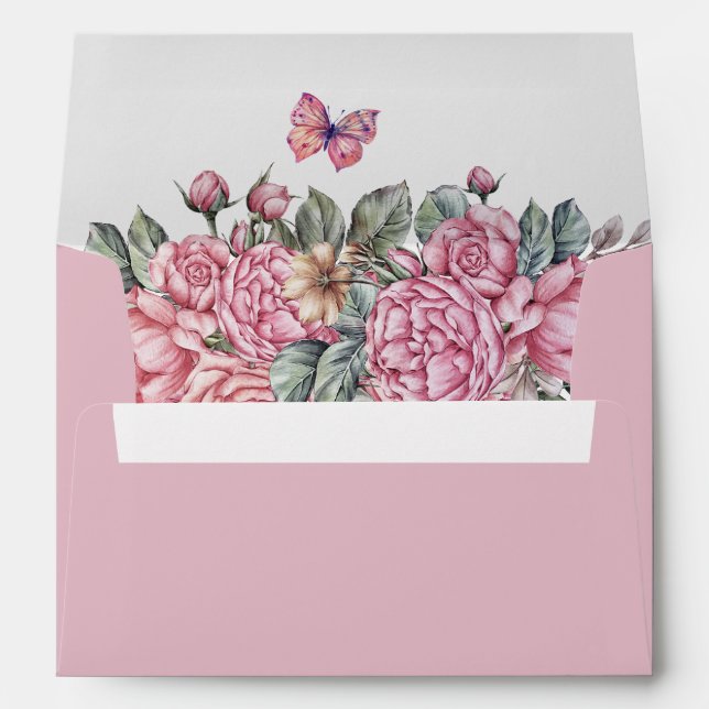 Pink rustic roses floral envelope (Back (Bottom))