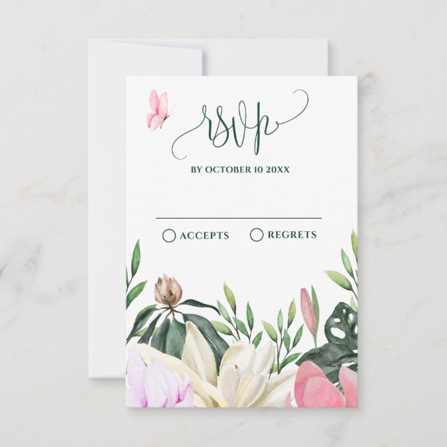 Pink rustic roses floral Response Card (Front)