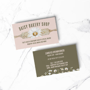 Pink Rustic Style Daisy Flower Bakery Business Card