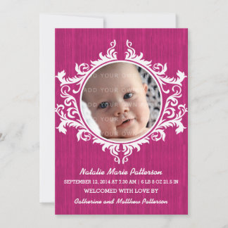 Pink Rustic Swirls Baby Announcement