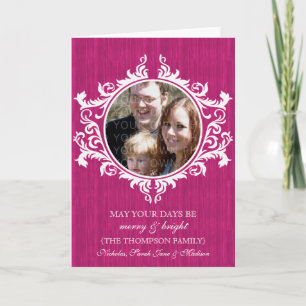 Pink Rustic Swirls Holiday Photo Card