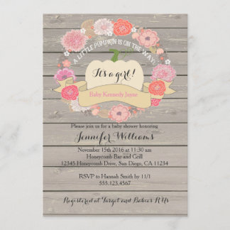 Pink Rustic White Pumpkin Baby Shower Invitation