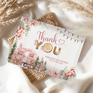 Pink Rustic Wood Camper Thank You Card