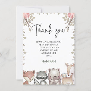 Pink Rustic Woodland Baby Shower Thank You Card