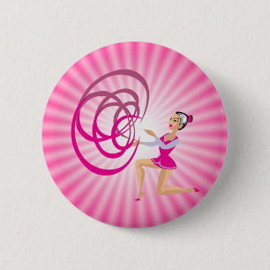 Pink Rythmic Gymnastics Ribbon 6 Cm Round Badge