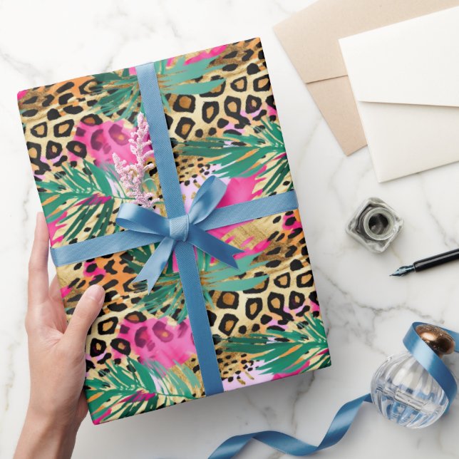Pink Safari Animals' Fur Prints Patterns Fun Wrapping Paper (Gifting)