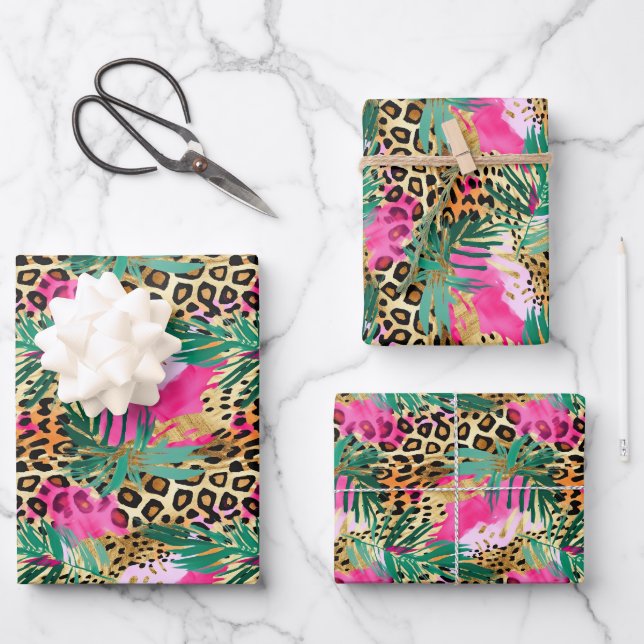 Pink Safari Animals' Fur Prints Patterns Fun Wrapping Paper Sheet (Front)