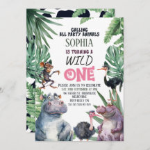 Pink Safari Animals Wild One 1st Birthday