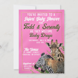 Pink Safari Baby Shower Invitation