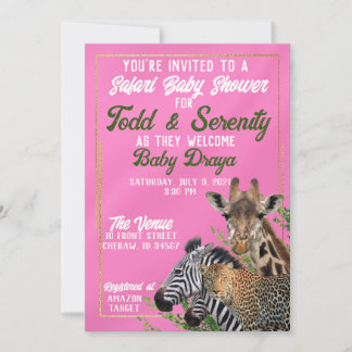 Pink Safari Baby Shower Invitation