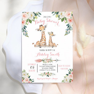 Pink Safari Giraffe Girl Baby Shower Invitation