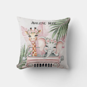 Pink Safari Jungle Adventure Girl Baby Shower Gift Cushion