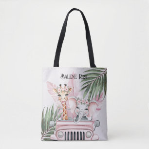 Pink Safari Jungle Adventure Girl Baby Shower Gift Tote Bag