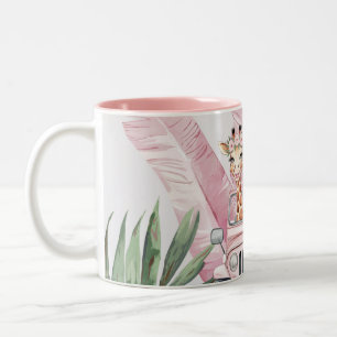 Pink Safari Jungle Adventure Girl Baby Shower Gift Two-Tone Coffee Mug