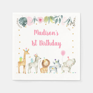 Pink Safari Jungle Animal Birthday Napkin