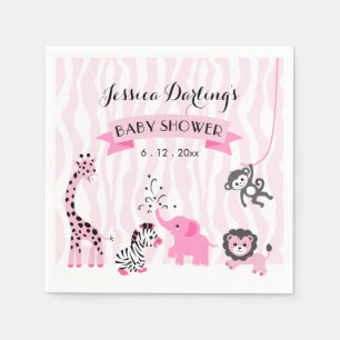 Pink Safari Jungle Animals Baby Girl Shower Napkin